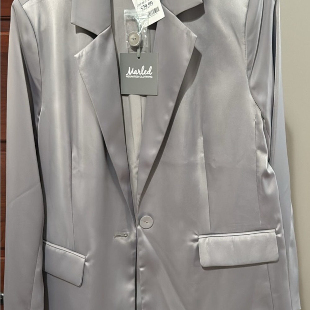 Marled Gray Slim Fit Blazer with Notched Lapels